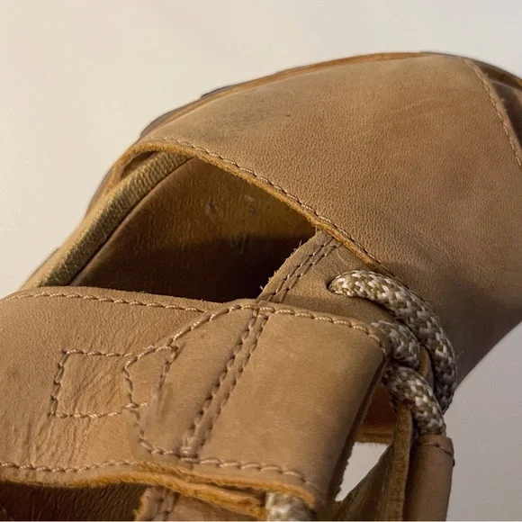 Sorel Joanie Camel Tan Leather Wedge Heel Sandals Casual Outdoor - Picture 15 of 15